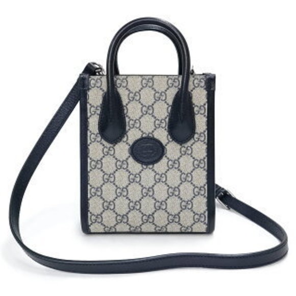 Gucci Interlocking GG Tote Crossbody Bag GG Supreme Navy Blue - Picture 1 of 9